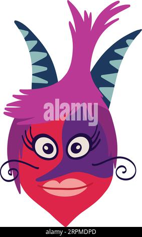Cute Cartoon Fancy Bird Mask with Horns. comic characters in modern flat hand drawn style Stock Vector