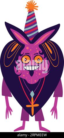 Demon priest with a creepy face. Bright vibrant Halloween character. Illustration in cartoon style Stock Vector