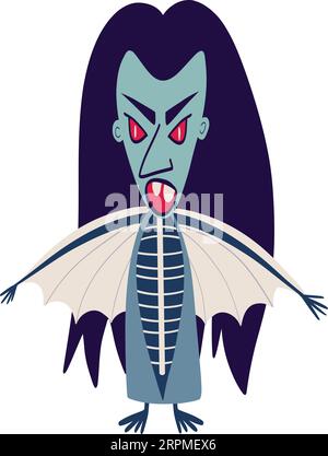 Funny spooky vampire with a creepy face. Bright vibrant Halloween Character in doodle style Stock Vector