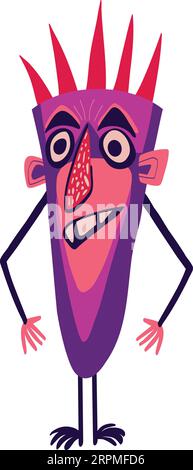 Cartoon comical little monster with strange creepy face. Halloween character in modern cartoon style Stock Vector