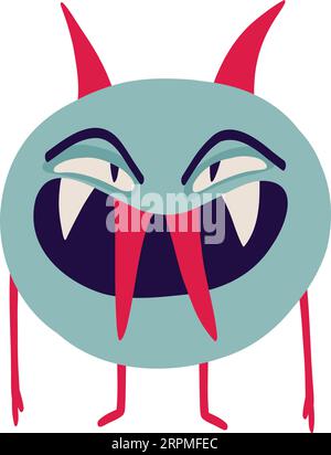 Cute little blue monster with strange creepy face. Halloween character in modern cartoon style Stock Vector