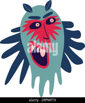 Creepy funky funny character monster gin with funny smile face. Illustration in a modern childish hand-drawn style Stock Vector