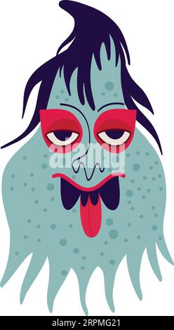 Ghost Fairy. Vibrant bright Strange ugly Halloween characters. Cute bizarre comic characters in modern flat hand drawn style Stock Vector
