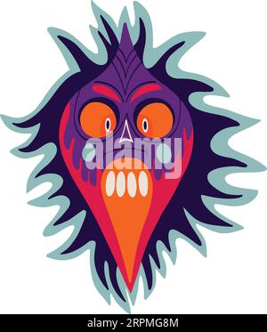 Magical bizarre Demon face with creepy face. Illustration in modern childish hand drawn style Stock Vector