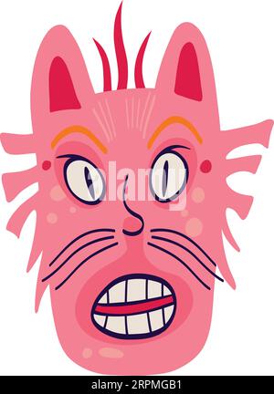 Cute little pink monster with strange creepy face. Halloween character in modern cartoon style Stock Vector