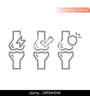 Human joints bones line vector icon set. Arthritis, bone and joint pain icons. Stock Vector