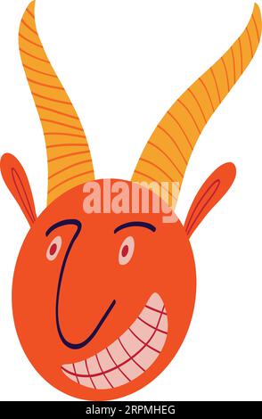 Horned strange smiling demon. Illustration in a modern childish hand-drawn style Stock Vector