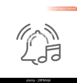 Bell and music notes line vector icon. Sound, note and noise symbol. Stock Vector