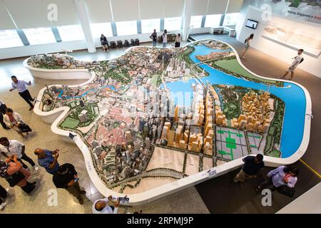 Bird eye view of Singapore buildings in 3D models for the visitors to check, study, self educated how the nation evolved. Stock Photo