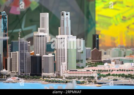 3D Sand model perspective view of urban planning in the central business district of Singapore. Stock Photo