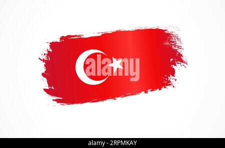Turkish flag made in textured brush stroke. Patriotic country flag isolated on white background for Republic Day of Turkey, October 29. Vector banner Stock Vector