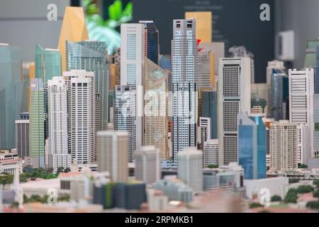 3D models of Singapore skyscrapers in the central business district, a showcase of how urban planning evolved through decades. Stock Photo