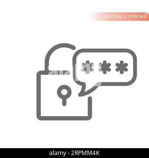 Password protected line vector icon. Padlock and masked characters outline. Stock Vector