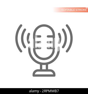 Podcast microphone line vector icon. Streaming, sound outline symbol. Stock Vector