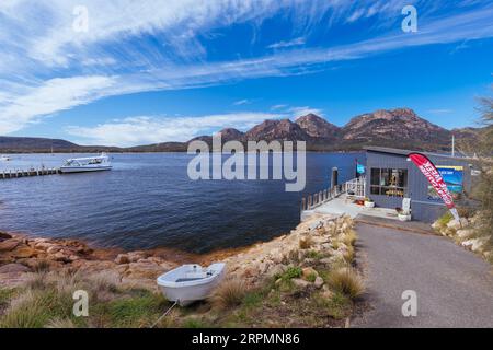 The view from Coles Bay boat ramp area across to the Hazards in Freycinet Peninsula, Tasmania, Australia Stock Photo