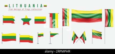 Lithuania flag, flat design of flags collection Stock Vector