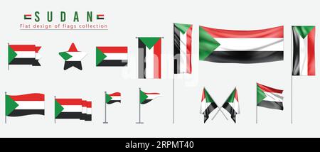 Sudan flag, flat design of flags collection Stock Vector