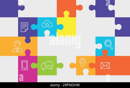 Business icons on colorful puzzle pieces. Presentation layout Stock Vector