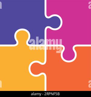 Four jigsaw pieces connected together. Perfect match Stock Vector