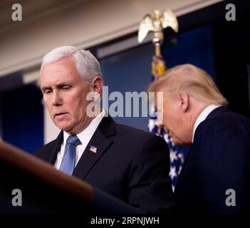 200229 -- WASHINGTON, Feb. 29, 2020 -- U.S. Vice President Mike Pence Front attends a press conference at the White House in Washington D.C., the United States, on Feb. 29, 2020. The United States on Saturday announced additional travel restrictions on Iran and raised travel advisories for certain areas of Italy and South Korea over coronavirus concerns.  U.S.-WASHINGTON D.C.-PRESS CONFERENCE-CORONAVIRUS LiuxJie PUBLICATIONxNOTxINxCHN Stock Photo