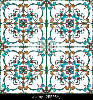 Decorative seamless pattern with sicilian ornament. Colorful ceramic tiles in floral traditional style of Palermo. Vector endless texture for digital Stock Vector