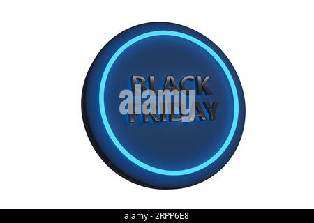 Black Friday poster with blue neon light isolated on white background. 3d illustration. Stock Photo