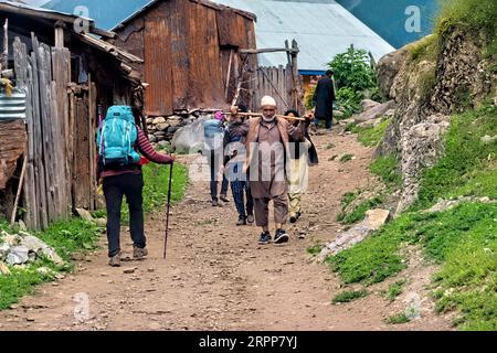 Village life in Sukhnai, Warwan Valley, Kashmir, India Stock Photo