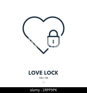 Love Lock Icon. Valentine, Heart, Romantic. Editable Stroke. Simple Vector Icon Stock Vector
