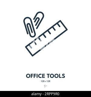 Office Tools Icon. Stationery, Supplies, Ruler. Editable Stroke. Simple Vector Icon Stock Vector