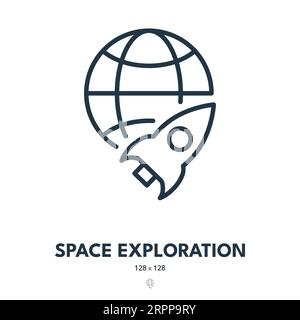 Space Exploration Icon. Rocket, Spaceship, Cosmos. Editable Stroke. Simple Vector Icon Stock Vector