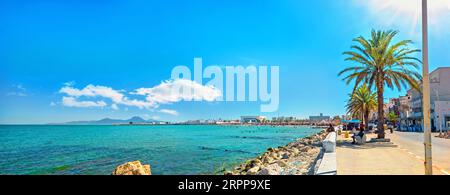 Panoramic view of coastline with waterfront and beaches in town Tunis. Tunisia, North Africa Stock Photo