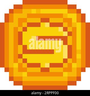 Pixel art golden dollar coin in retro video game style. Vector illustration Stock Vector