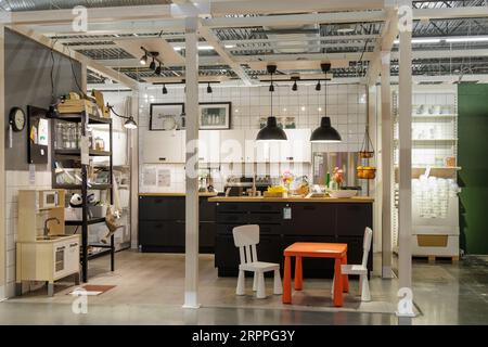 Full kitchen display in the showroom section of IKEA home store Stock Photo