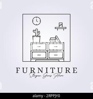 interior furniture room logo symbol icon sign vector line art illustration design Stock Vector