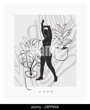 Hand drawn vector abstract graphic line art ,contemporary collection print with boho aesthetics female body graphic shapes.Fashion feminine concept Stock Vector