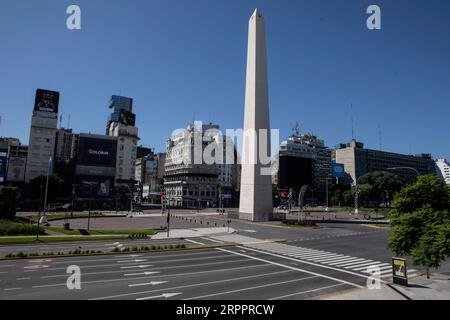 200321 -- BUENOS AIRES, March 21, 2020 Xinhua -- Few people are seen in the streets in Buenos Aires, Argentina, March 20, 2020. Argentine President Alberto Fernandez asked the people to unite and comply with the mandatory quarantine placed until March 31 to help combat the novel coronavirus pandemic. The country has so far reported 158 cases, three of them fatal. Xinhua/Martin Zabala ARGENTINA-BUENOS AIRES-COVID-19-MANDATORY QUARANTINE PUBLICATIONxNOTxINxCHN Stock Photo