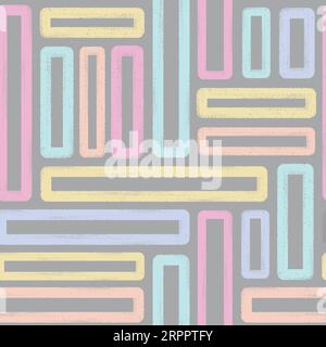 Grunge textured rectangle blocks vector seamless pattern. Pastel color chalk, crayon, charcoal, brush lines. Stock Vector