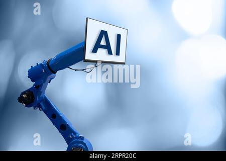 Robot with text AI - symbol of artificial intelligence. Stock Photo