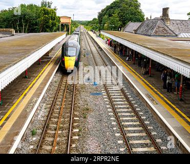 Great Western Railway train leaving Kemble station on the Swindon to Gloucester line in Gloucestershire UK Stock Photo