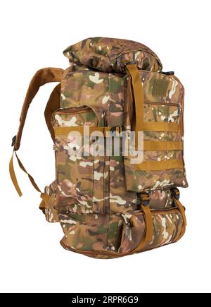 Camouflage backpack for the forest and military backpack isolated on white Stock Photo