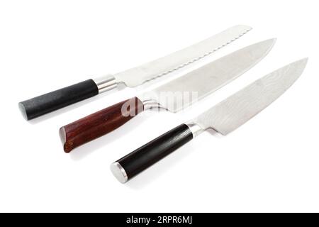 Different Chef Knifes for Cooking on white background Stock Photo
