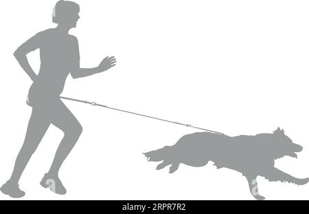 CaniCross - Woman running With a Border Collie Silhouette Stock Vector