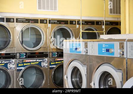 Washing Machines in Launderette Stock Photo