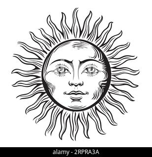 Sun face sketch hand drawn in graphic Vector Stock Vector