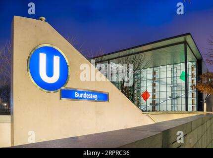 Subway station 'Bundestag' - Reichstag building in the government district of the German capital Berlin Stock Photo