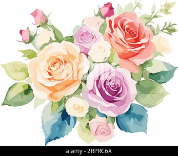 Blush pink rose and sage greenery, ivory peony, hydrangea, ranunculus flowers eucalyptus vector floral bunches. Floral pastel watercolor style wedding Stock Vector