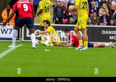 York, United Kingdom, 28 August 2023, York City VS Rochdale at the LNER Community Stadium, credit Aaron Badkin. Stock Photo