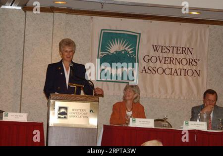 Montana Governor Judy Martz speaking during the Western Governors' Association Forest Health Summit in Missoula, Montana Stock Photo