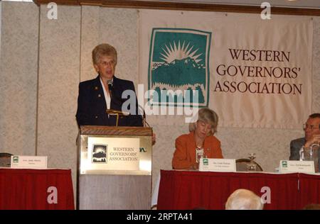 Montana Governor Judy Martz speaking during the Western Governors' Association Forest Health Summit in Missoula, Montana Stock Photo