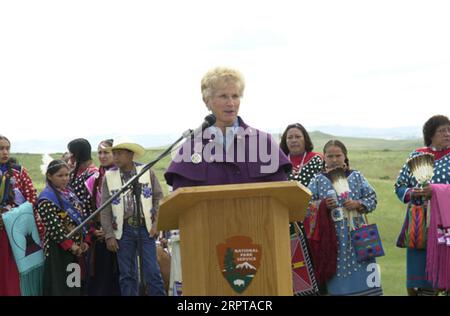 Montana Governor Judy Martz speaking at dedication ceremonies for the new Indian Memorial at Little Bighorn Battlefield National Monument in Montana Stock Photo